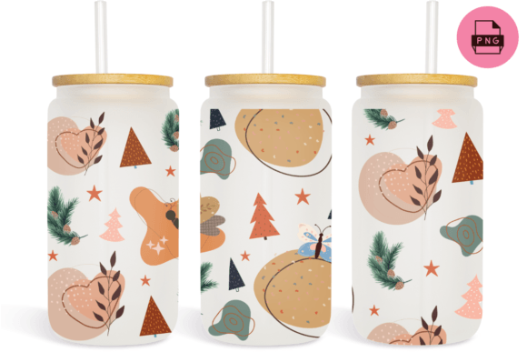 Boho Christmas 16oz Libbey Glass Can Graphics & Print Templates