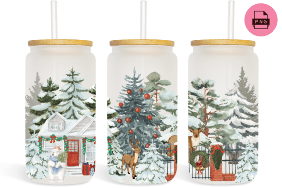 Christmas 16 Oz Libbey Glass Can Wrap: Graphics & Print Templates