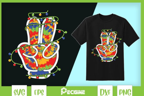 PEACE SIGN Hand Tie Dye Hippie Christmas Graphics for Crafts