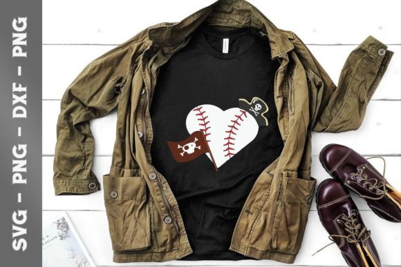 Vintage Pirate Baseball Heart with Skull Graphics